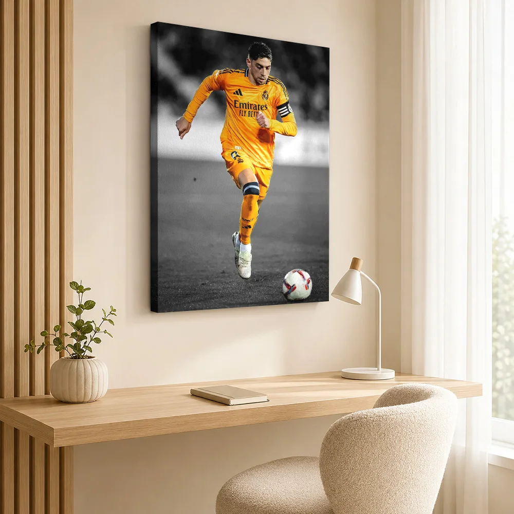 Federico Valverde Framed Canvas Print Poster Custom Sports Portrait Wall Paintings Decoration for Man Cave Gift for Collectors