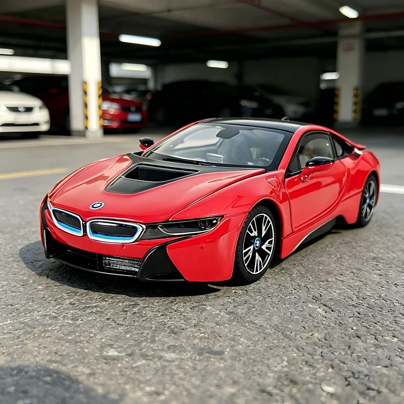 

rastar 1:24 simulation BMW I8 Alloy Car Model with doors and hood that can be opened, front wheels that can turn,