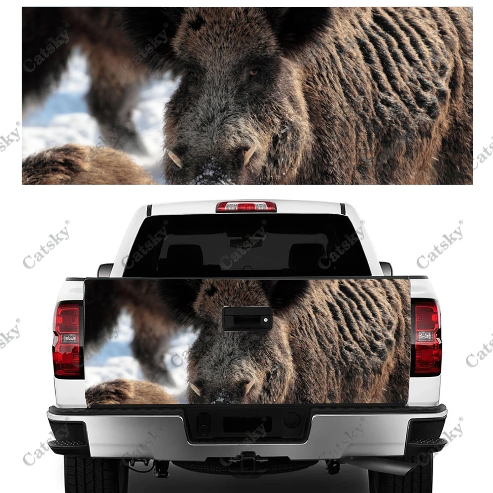 Wild Boars Walking in The Snow Car Accessories Tail Trunk Protect Vinly Wrap Sticker Decal Hood Engine Cover for Pickup Truck