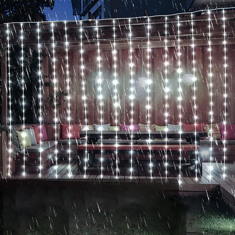 Hanging Lighting Holiday Solar Curtain Light LED String Lights 8 Lighting Modes Decor Outdoor Yard Pavilion Wedding Anniversary