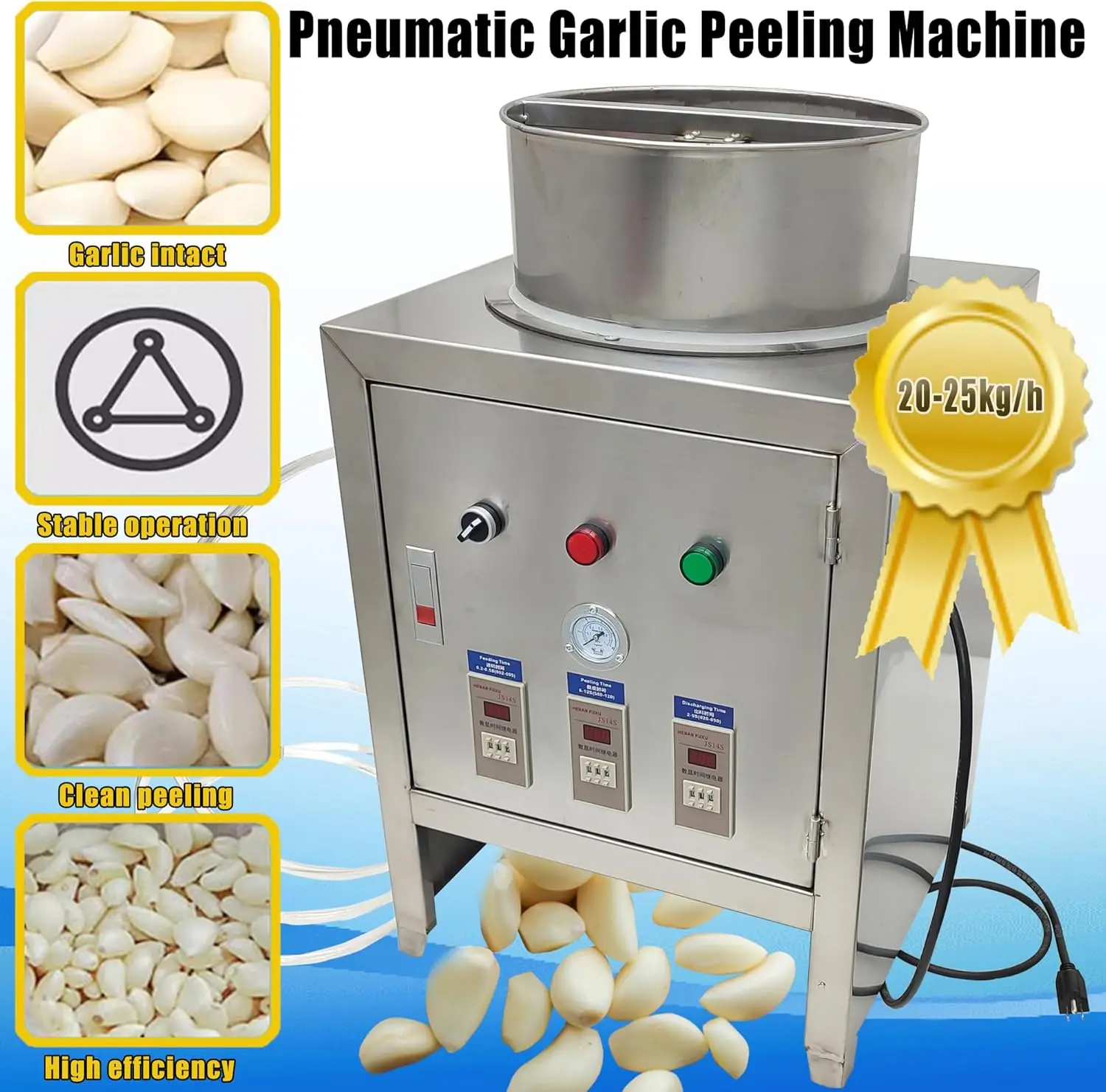 

110V Pneumatic Garlic Peeling Machine, 20-25KG/H Capacity Stainless Steel Commercial Garlic Peeling Machine, Peeling Tool