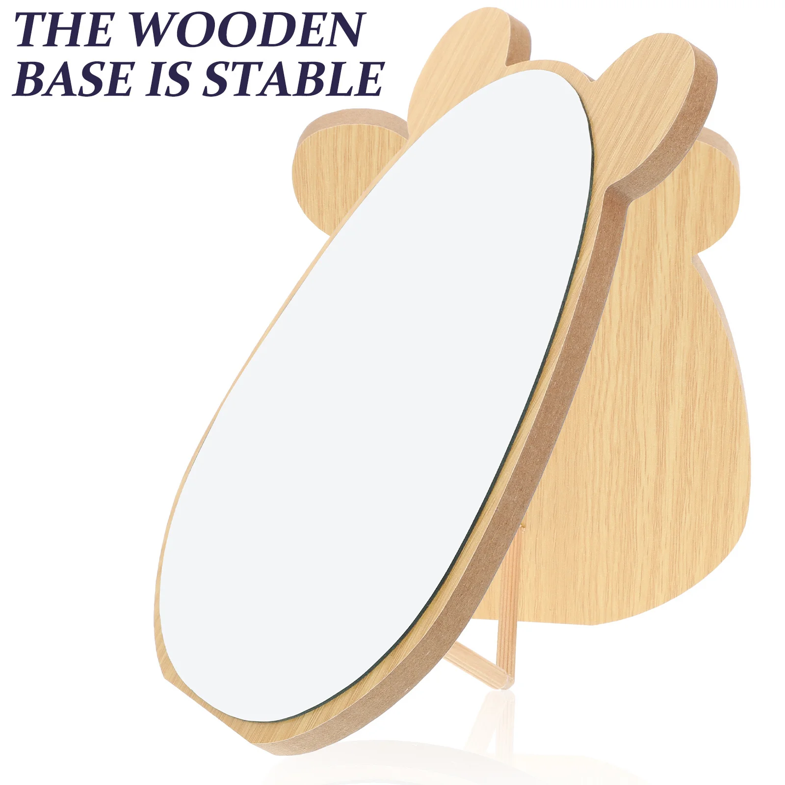 Wooden Makeup Mirror Desktop Tabletop Mirror for Room Decorative Base Stable Smooth Surface Clear Reflection Daily Use Home