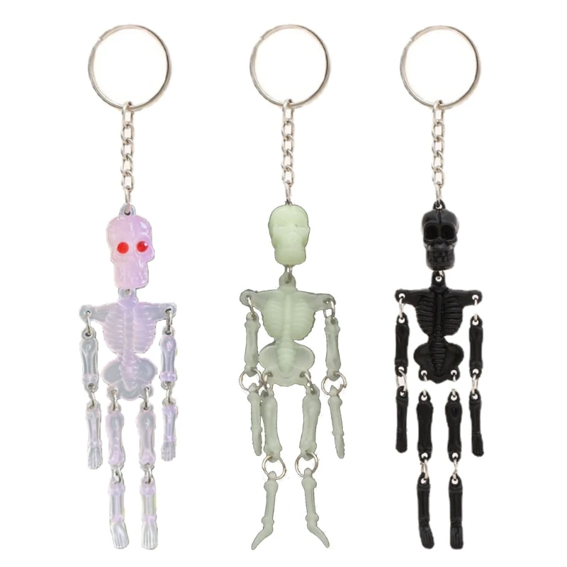 Luminous Skull Keychain Car Keyring Multi-jointed Skeleton Gothic Horror Pendant Halloween Ghost Jewelry Couple Gift