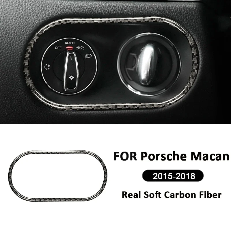 

For Porsche Macan 2015-2018 Carbon Fiber Car Headlight Control Switch Knobs Panel Frame Decoration Sticker Interior Accessories