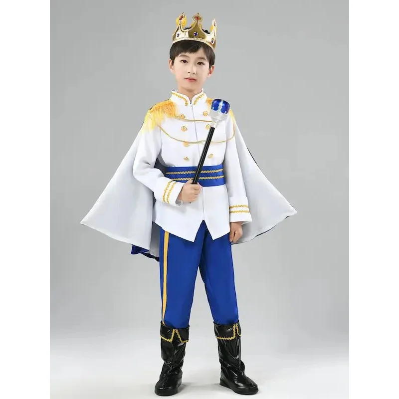 Disfraz de Cosplay del Rey Príncipe para niños, 7 Uds., Halloween, Carnaval, niños, 7 piezas, capa de cetro de corona del Príncipe, traje de realeza, ropa