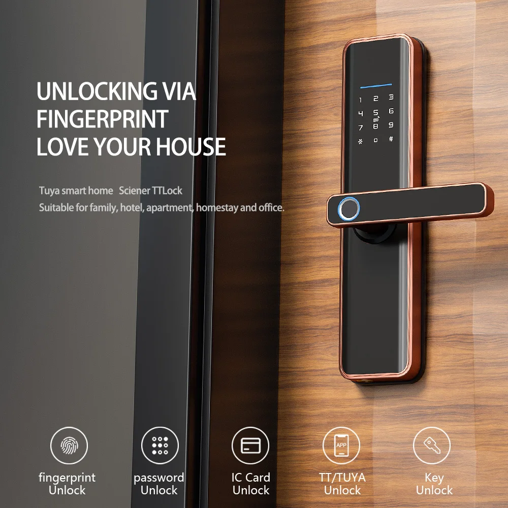 Smart home Tuya WIFI APP Anti Theft Fingerprint Door lock Biometric Digital Handle Electronics Password Card Keyless Management