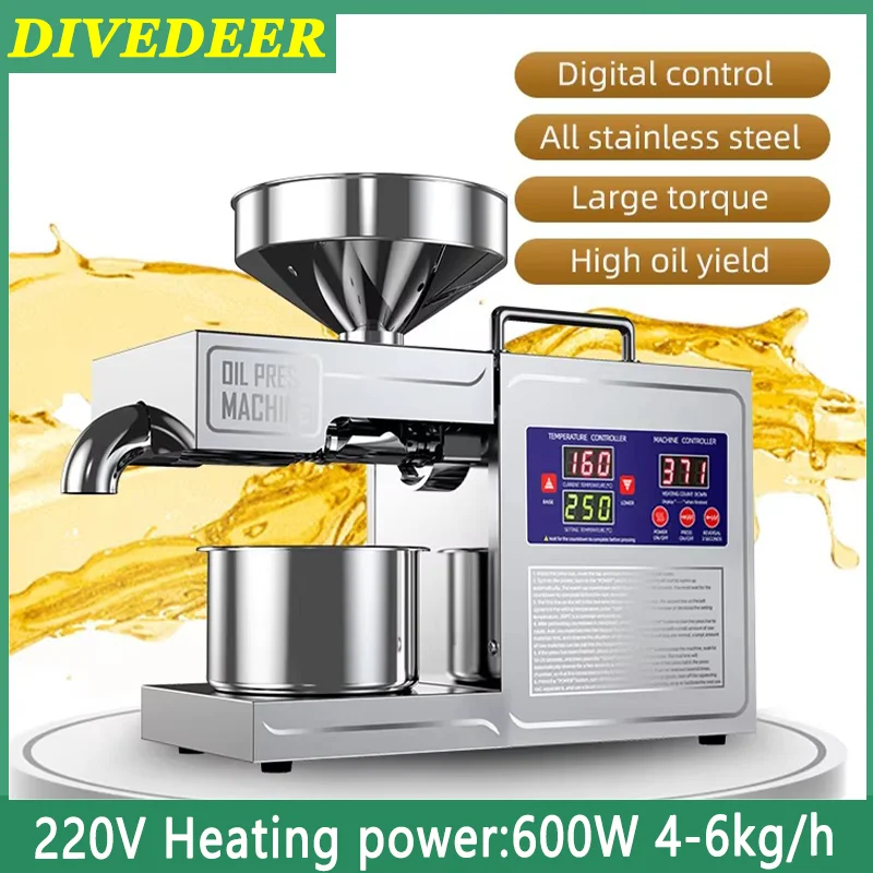 DIVEDEER 820W Automatic Stainless Steel Oil Press  Intelligent Temperature Control Cold And Hot Oil Extraction Sesame Coconut