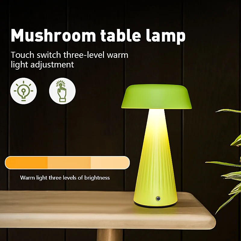 

Modern Nordic Restaurant Cordless Mini Rechargeable Touch Hotel Bar Living Room Decoration Led Mushroom Table Lamp