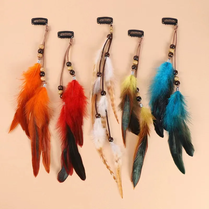 Cross-border ethnic style headwear Indian feather hair accessories BB clip seaside vacation tassel hair clip 474
