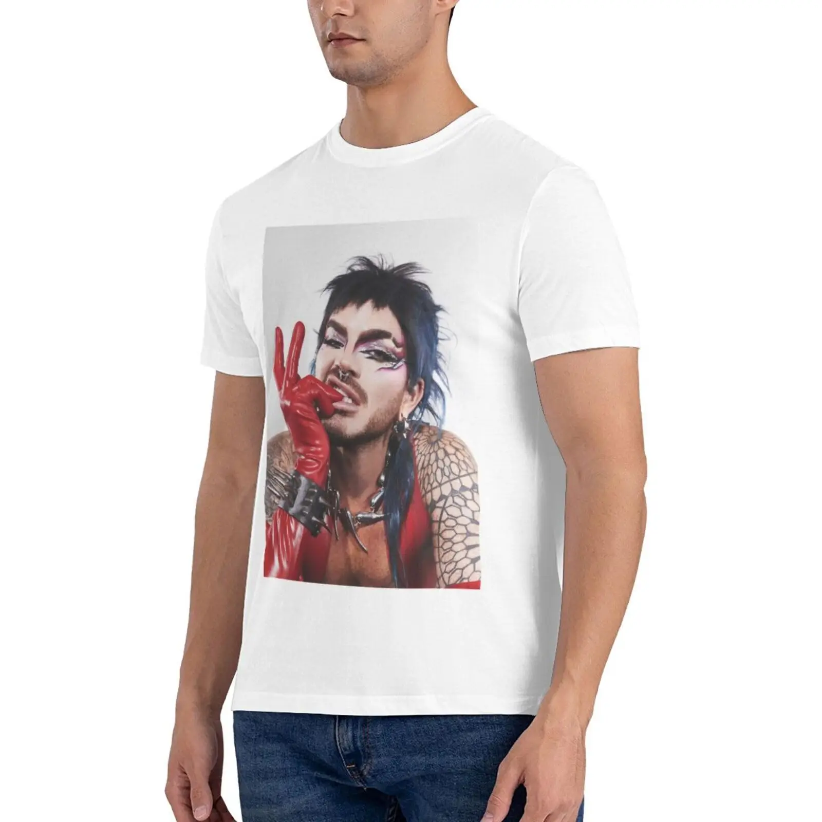 Adam Music Lambert Shirt Men'S Printed Pure Cotton T-Shirt Crew Neck Short Sleeved Top Black Anime Graphic T-shirts for Men Clot