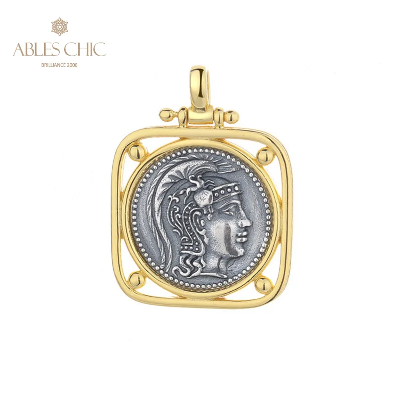 

Ables Chic Athena Greek Silver Coins Square Filigree Charm Solid 925 Silver Roman Coin Pendant Only N1032