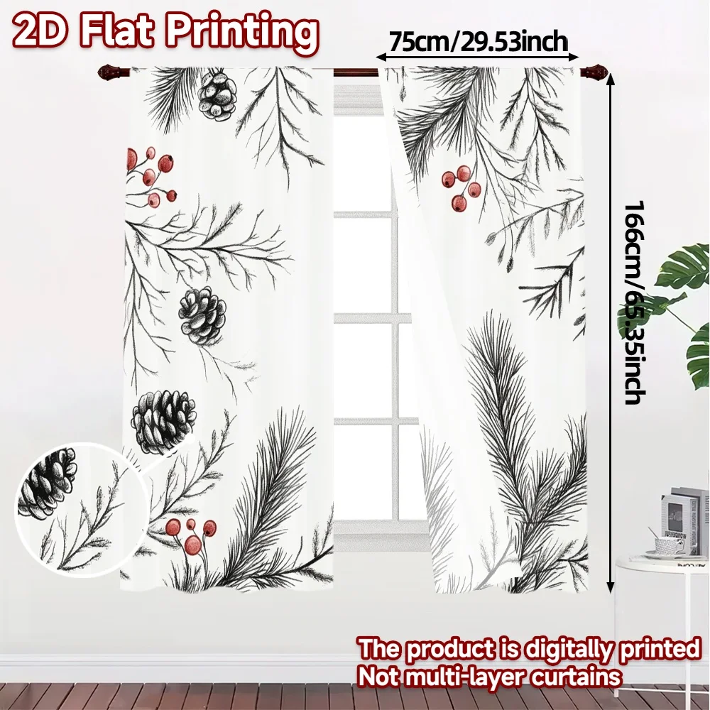 2pcs,Curtains Christmas Pine Berry Branches (2) Modern Curtains Machine Washable Fabric Curtains Outdoor Decorations Perfect for