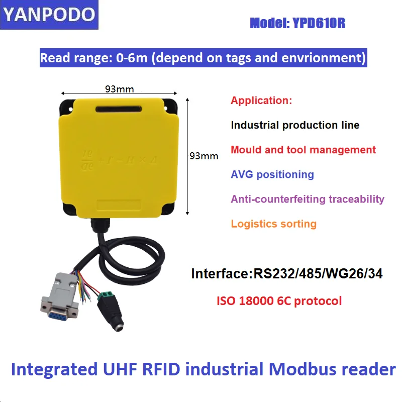 Yanpodo UHF Modbus RFID Integrated Reader 6m Modbus/PROFINET Protocol PLC Connect 860-96MHz for Mould and tool management