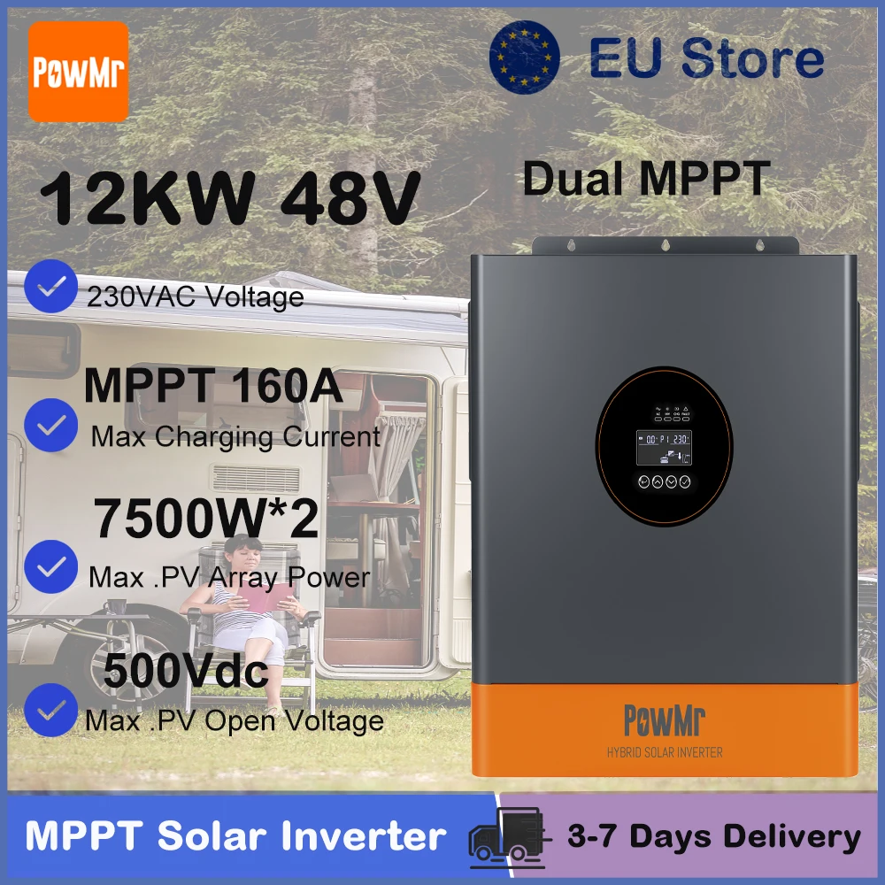 Powmr 12kW 48V Hybride Solar Inverter 230V AC met 160A MPPT Solar Charger Controller Max PV 7500W*2 Off-Grid Inverter voor thuisgebruik