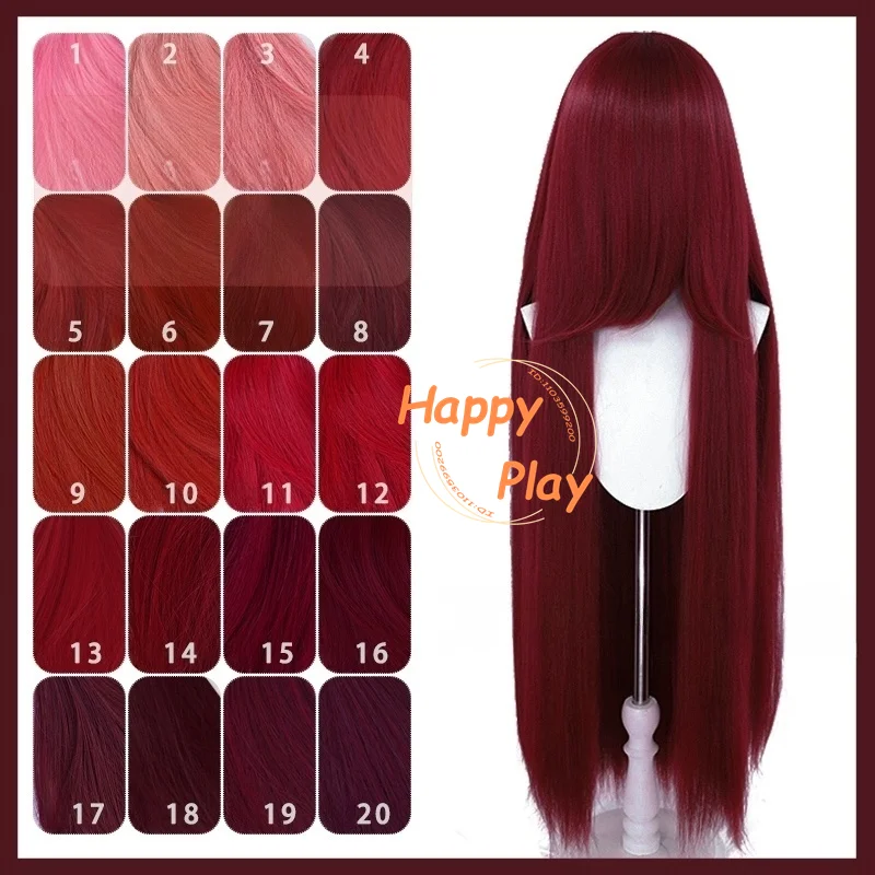 

Синтетические волосы 39 дюймов, 100 см, прямой парик для косплея с челкой, аниме-совместимый универсальный всемогущий красный однотонный термостойкий парик