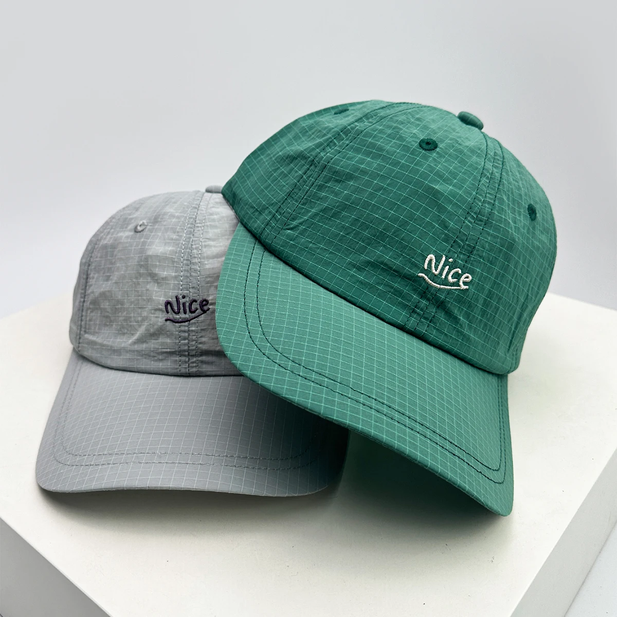New Unisex Embroidered Nice Letters Simple Baseball Hats Breathable Quick Drying Sunshade Peaked Caps Versatile Small Lattice 4