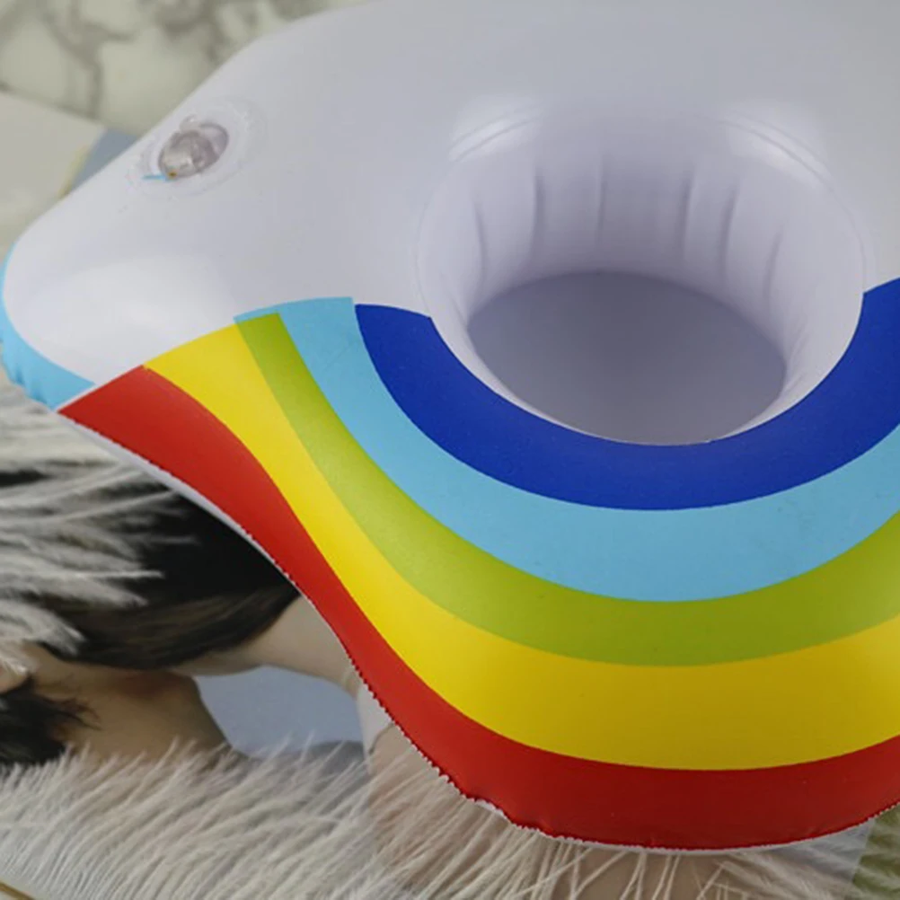 

4 PCS Inflatable Cup Holder PVC Rainbow Seat Floating Drink Serving Tray