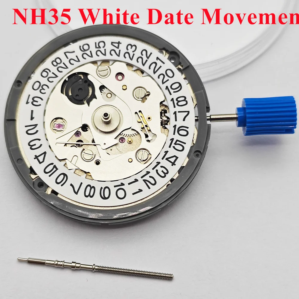 NH35 حركة الساعة تاريخ اليوم الأبيض 24 مجوهرات عالية الدقة الميكانيكية التلقائية ساعة يد تعمل بالحركة المعصم تناسب الرجال