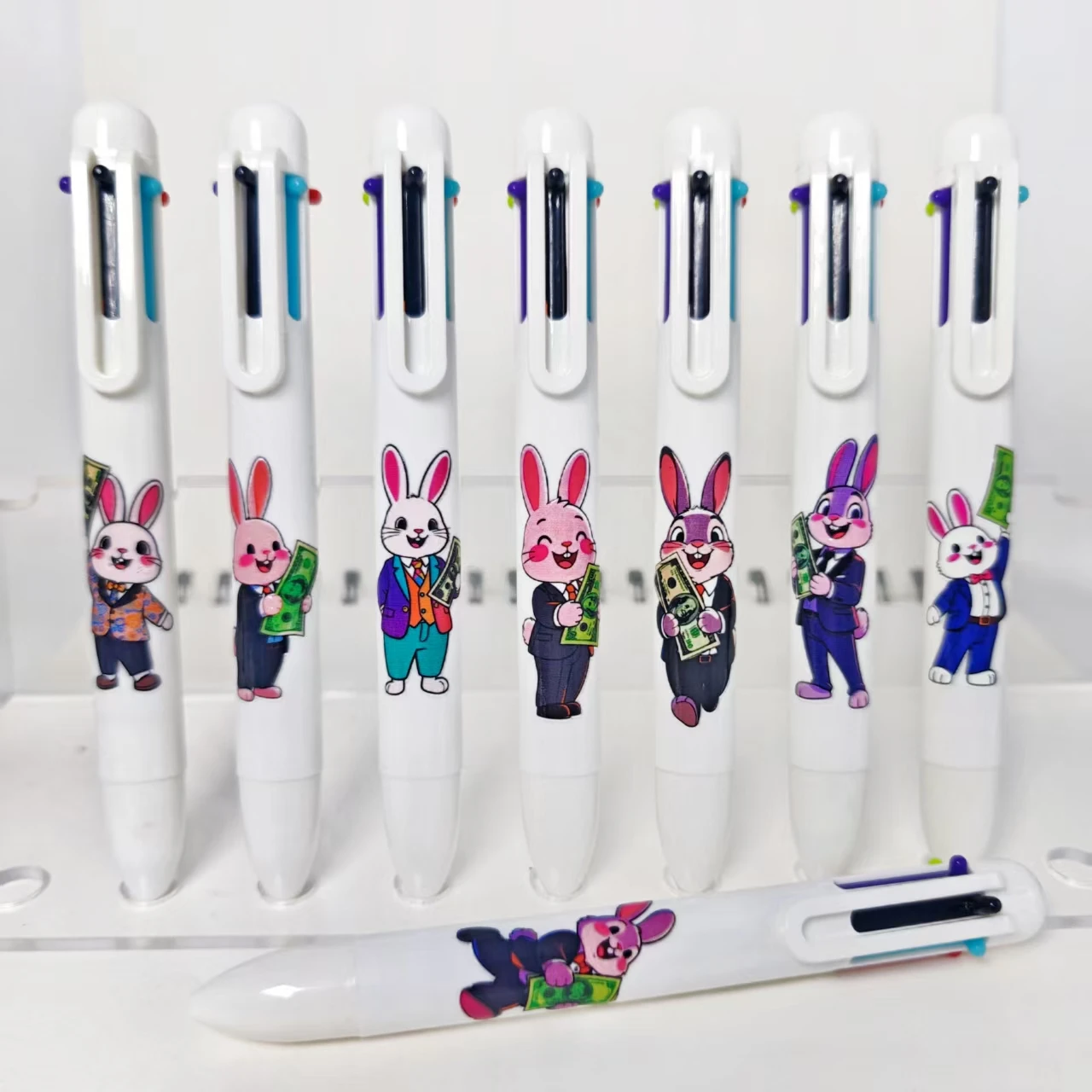 

8 шт./15 шт., разноцветная шариковая ручка с изображением кролика, дизайн с элементом кролика, повседневная офисная студенческая обучающая канцелярская ручка