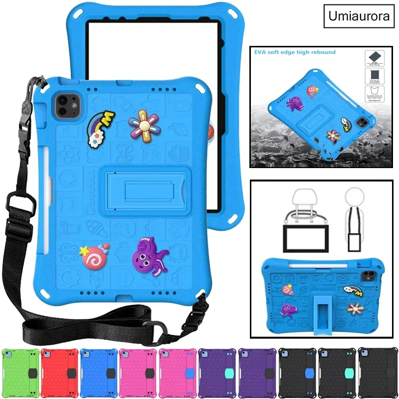 

For IPad Mini Air 9.7 7th 8th 9th 10.2 10th 10.9 11th Gen A16 Pro 11 inch M2 M3 M4 Shockproof EVA Tablet Case Stand Strap Funda