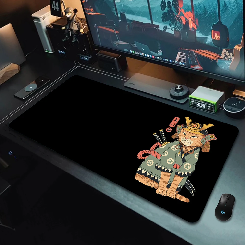 Gaming mouse pad gato japonês hd impressão grande mousepad xxl simples tapete de mesa para gamer decoração de mesa bloqueio borda grande mause