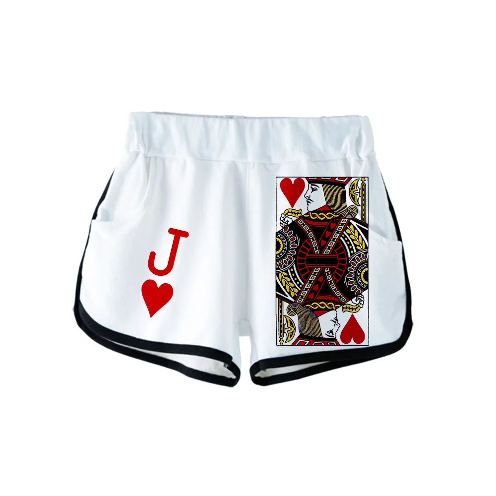 เล่นไพ่โป๊กเกอร์K Q Jพิมพ์กางเกงขาสั้นฤดูใบไม้ผลิฤดูร้อนเกาหลีFitting Slimสั้นกางเกงStreetwearกางเกงขาสั้นสําหรับสตรี
