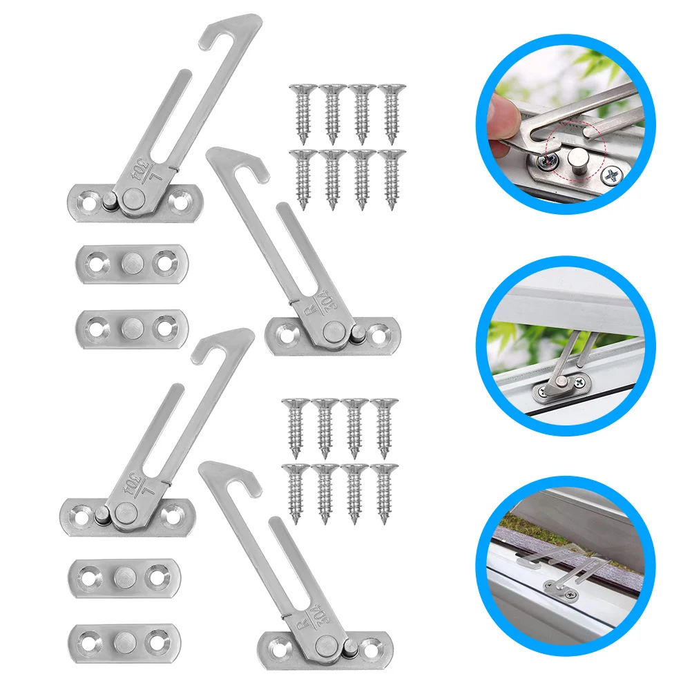 

4 Pcs Window Safety Latch Locks for Kids Security Push and Pull Buckle Silver Child