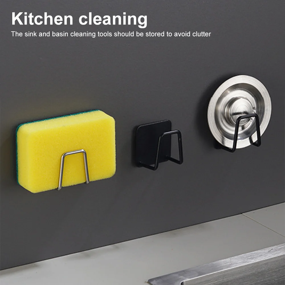 Kitchen Stainles Steel Sink Shelf Sponge Rack Self-adhesive Sink Sponge Drainage Drying Rack Kitchen Wall Hook Storage Organizer