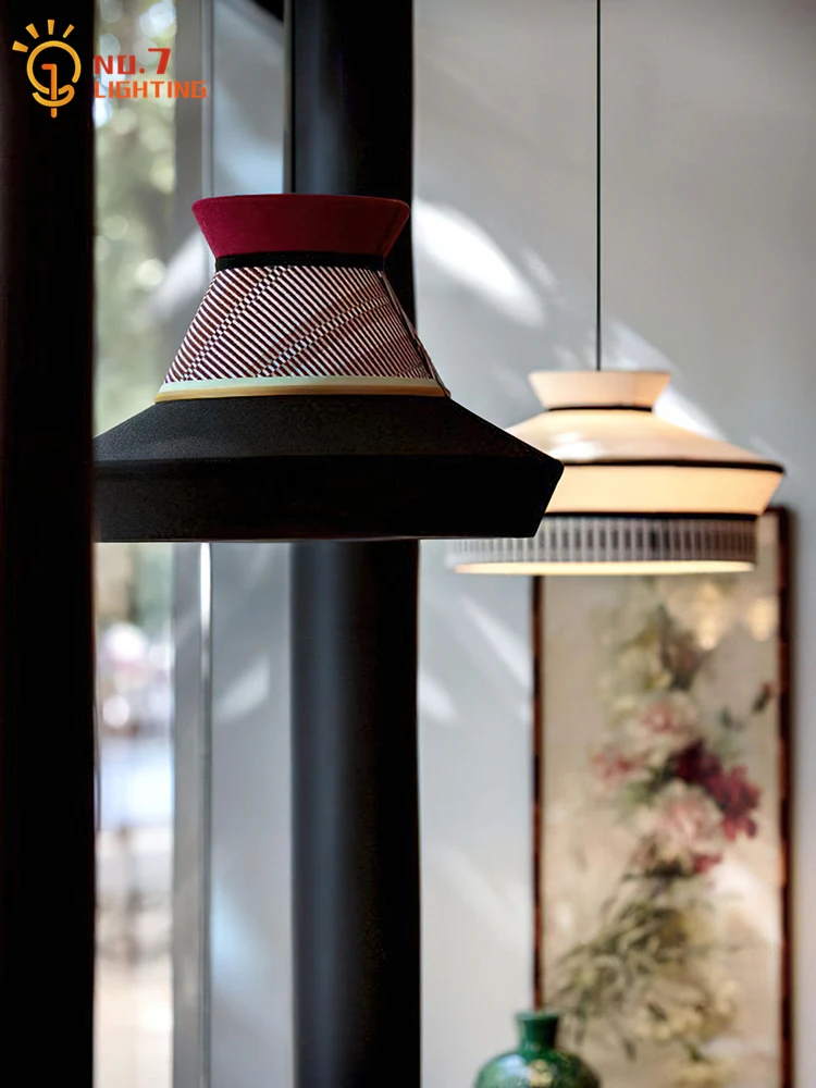 RON-Lampe LED Suspendue en Tissu au Design Asiatique, Luminaire Décoratif d'Nik, Idéal pour un Restaurant, une Cuisine, une Salle à Manger ou un Club