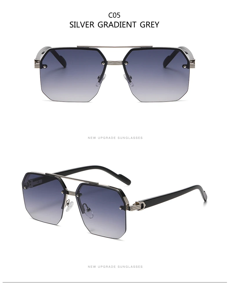 Herren Metall-Sonnenbrille Quadratischer Halbrahmen mit Ziernieten Lässiger Trend Persönlichkeit Retro Mode Outdoor-Sport-Brille – Detail 9