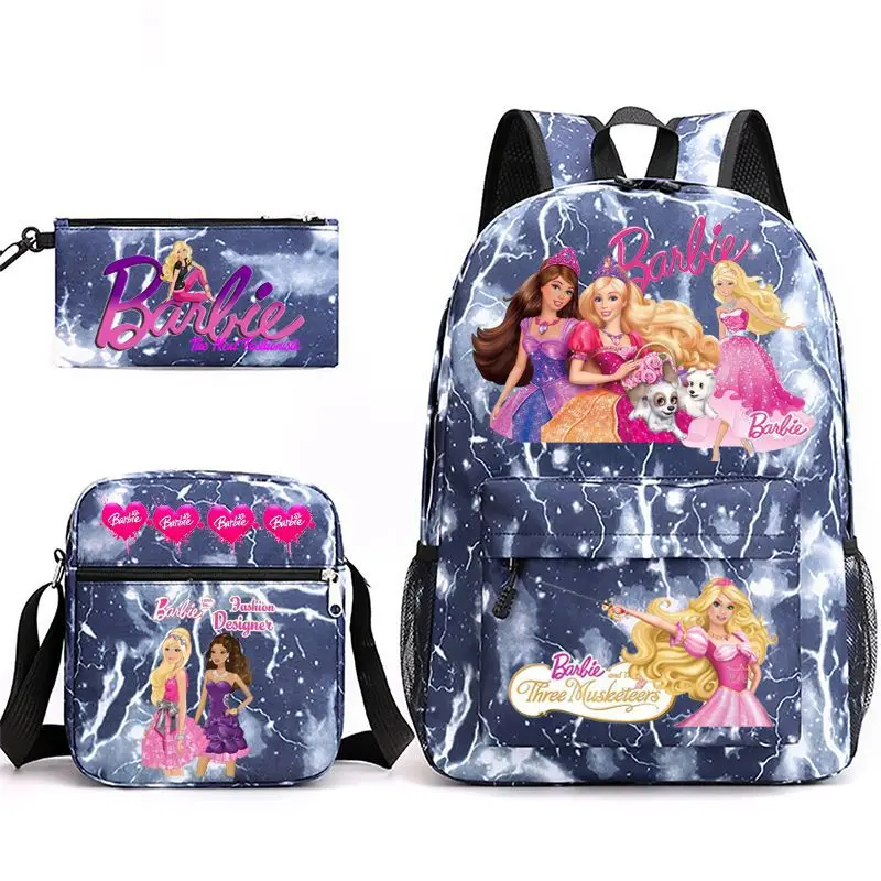 Mochila de princesa Barbie para niña, niño, estudiante, portátil, adolescentes, Mochilas escolares ligeras, Mochilas de viaje informales, 3 piezas