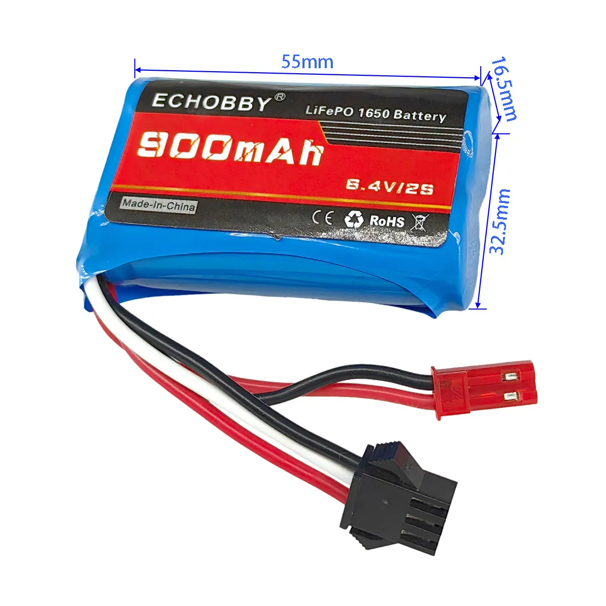 6.4V 2S 900mAh LiFePO batteria JST + SM3P Rev spina maschio per RC Car Truck Racing Speed Boat