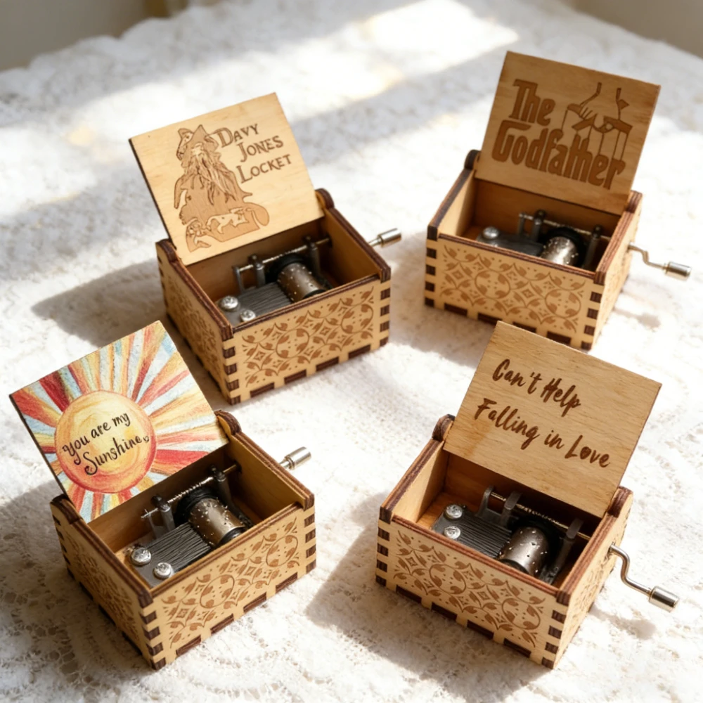 Caja de Música de Madera con Manivela, Tema Jurásico, Can't Help Falling in Love, Regalo para San Valentín, Navidad, Cumpleaños