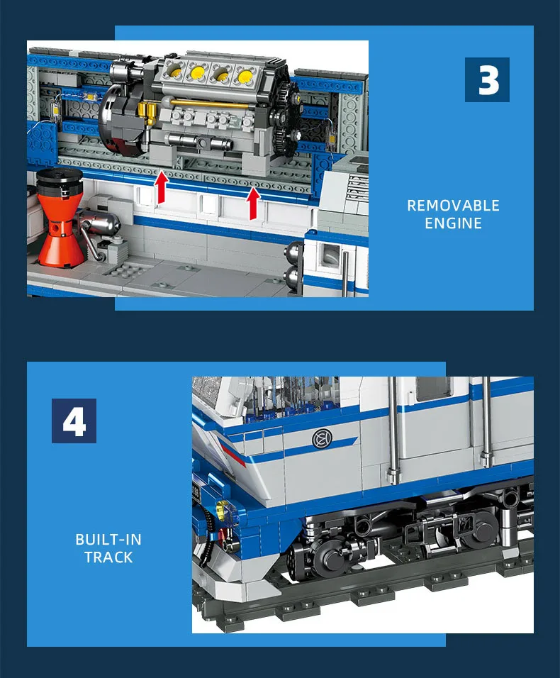 Sowjetische Eisenbahn-Bausteine TEP70 Diesel-Lokomotive Bausatz Ziegelzug Lernspielzeug Sammlung mit Licht – Detail 6