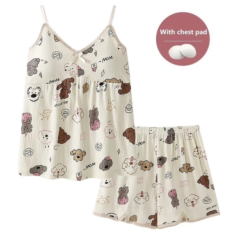 Summer small flower print women pyjamas cozy sexy sleeveless shorts pajama sets women sleepwear cotton sling shorts sleepwear