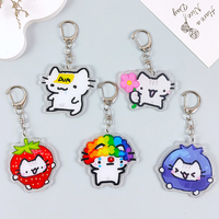 Lovely Pet Kitten with Flower Keychains Cartoon Strawberry Cat Keyring Creative Backpack Pendant Key Chain Fans Friends Gifts
