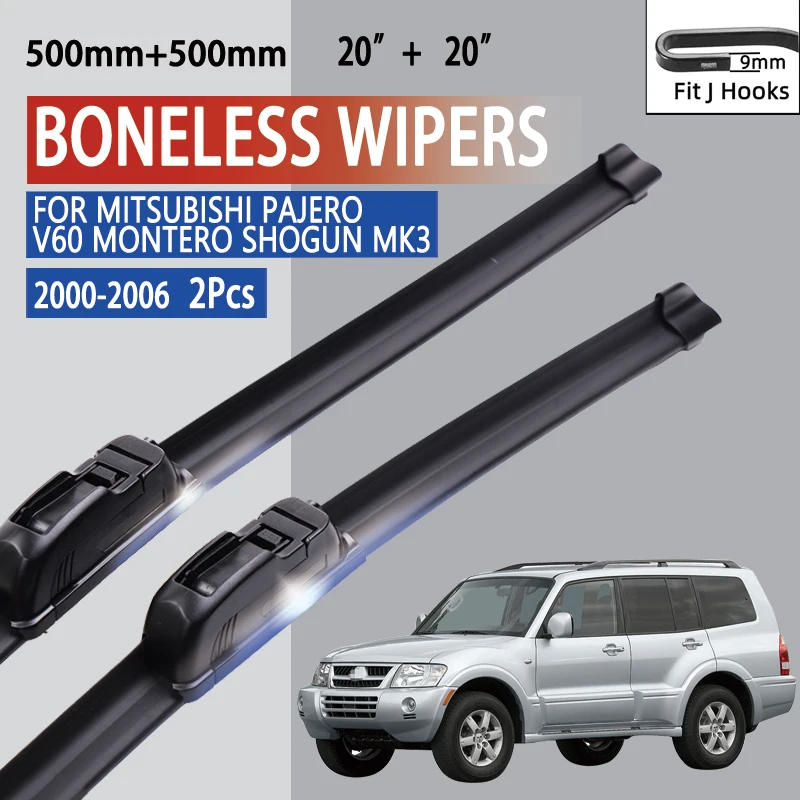 For Mitsubishi Pajero V60 Montero Shogun MK3  2000-2006 Car Windshield Wiper U-type Soft Rubber Frameless Bracketless Car Wipers