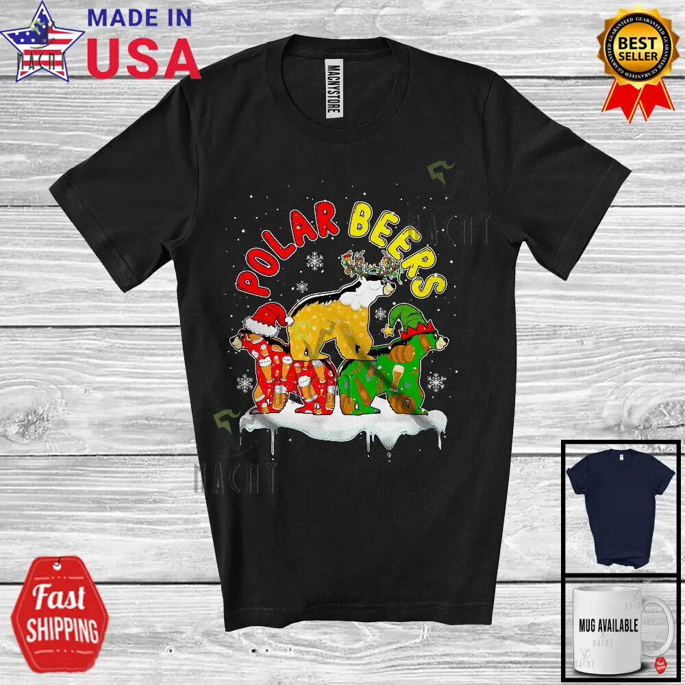 

Polar Beers; Humorous Christmas Three Beer Polar Bears; Drinking Drunker T-Shirt