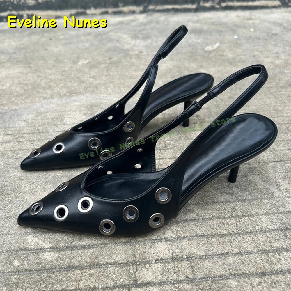 Metal Circle Slingback Fashion Sandals Pointed Toe Stiletto Back Strap Solid Cut Out Women Dress High Heels 2026 Summer Trend