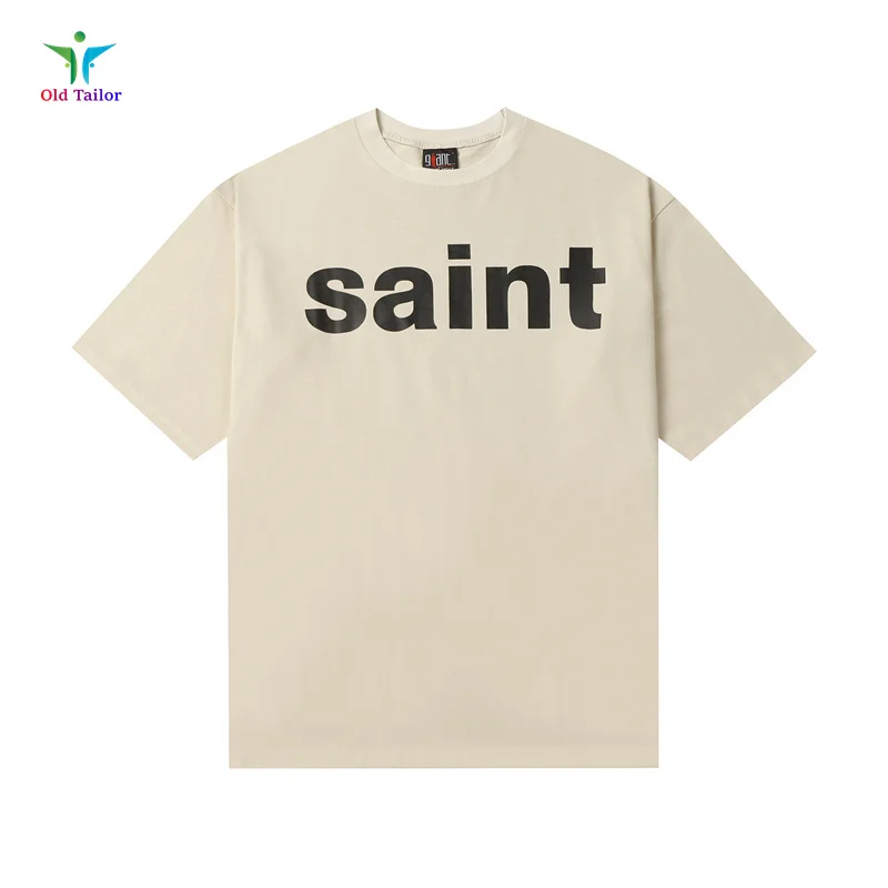 Classic Letters Logo Simple SAINT T-shirt Almond 100% Cotton Crew Neck Mens Womens T-shirt Short Sleeve Tee