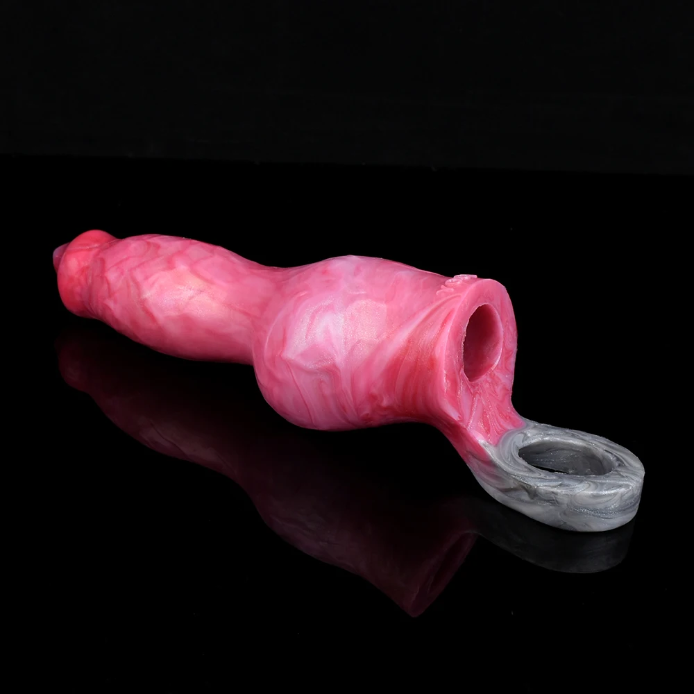 SHAZ véritable chien gode gaine creux manchon d'extension pour agrandisseur de pénis Silicone retarder l'éjaculation anneau de coq jouet sexuel pour bite des hommes
