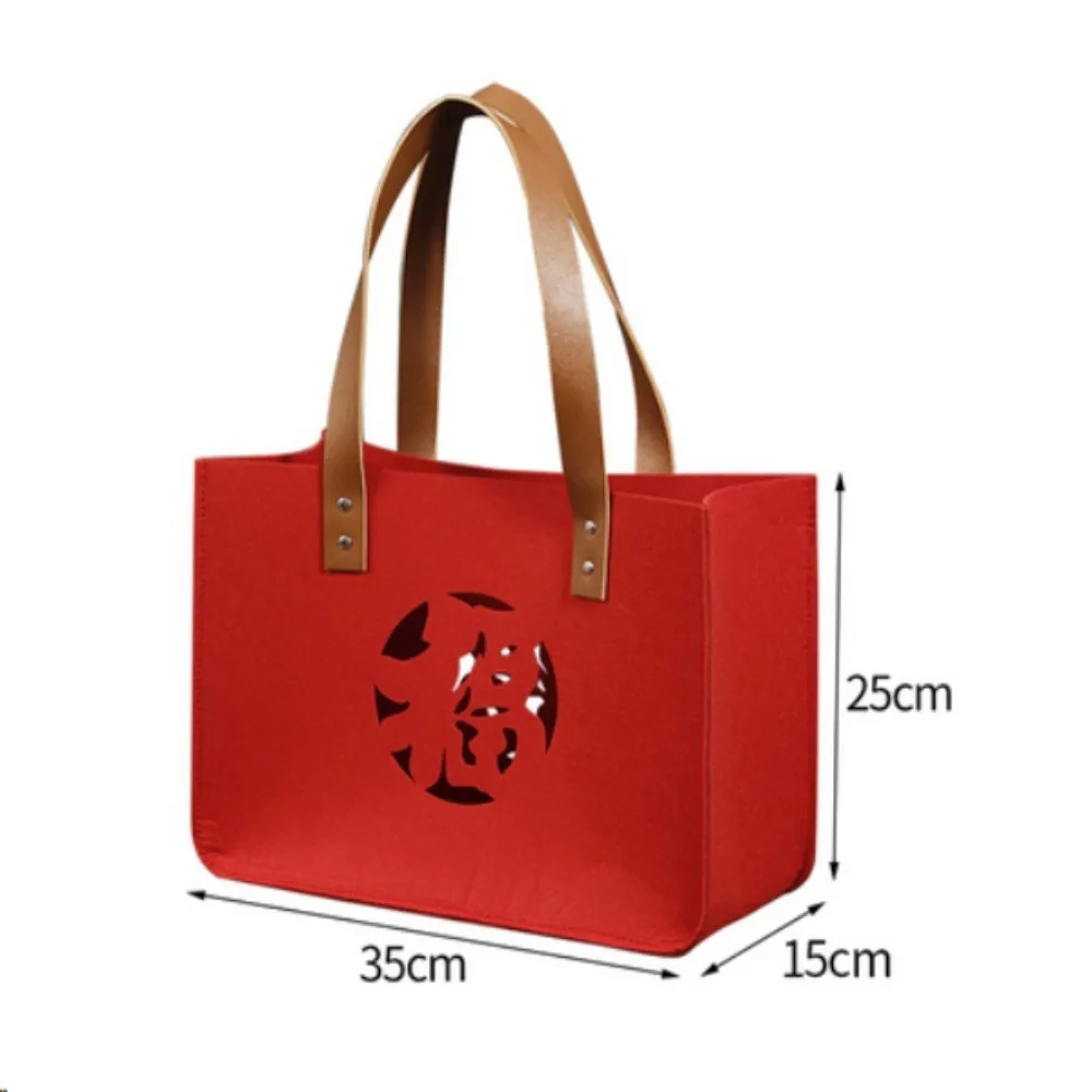 

Portable Felt Felt Gift Bag Square Shape PU Handle Storage Bag Candy Lucky Bag