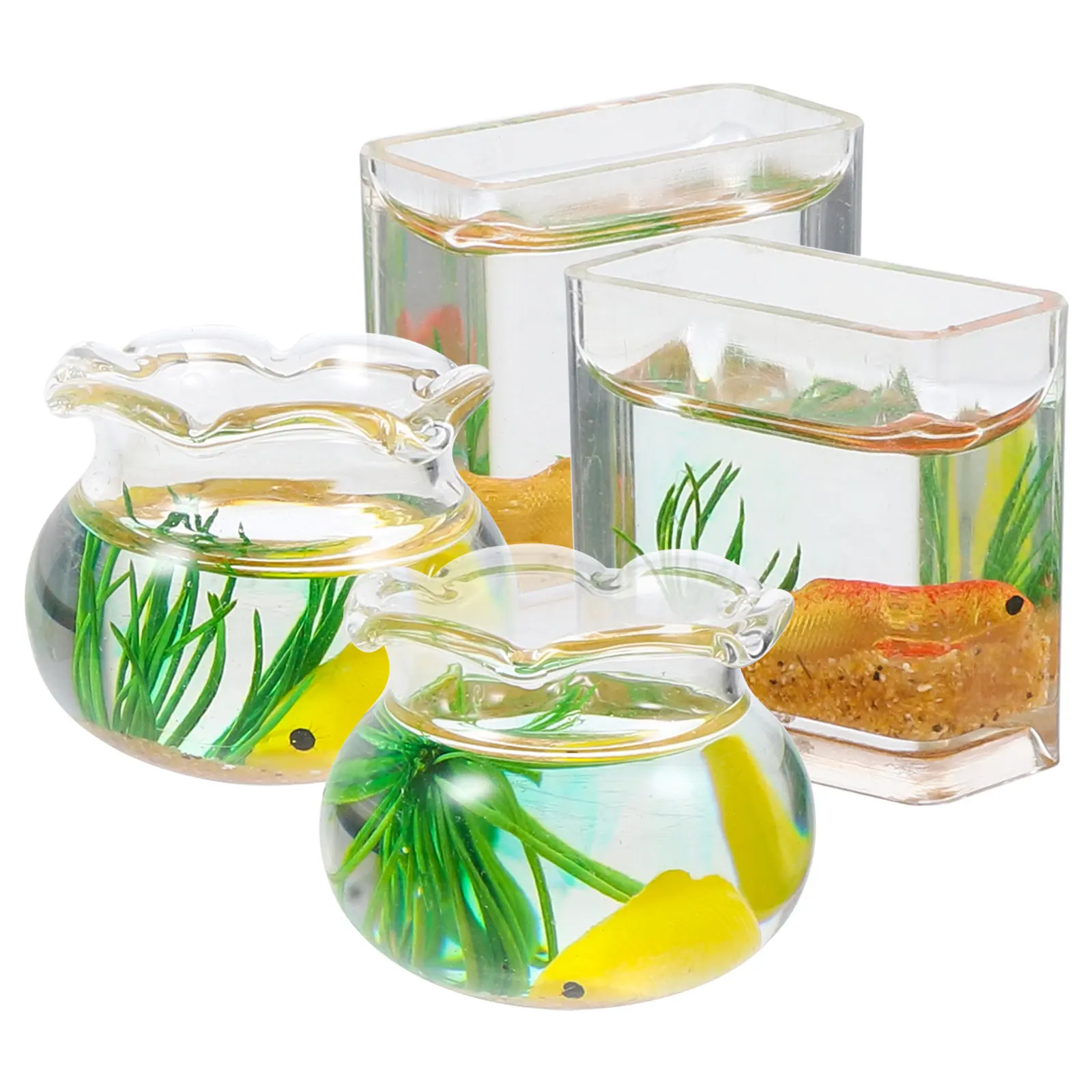 

4Pcs Realistic Mini Goldfish Bowl Detailed Fish Tank for Micro Landscape DIY House Decor Tiny Table Centerpieces Home