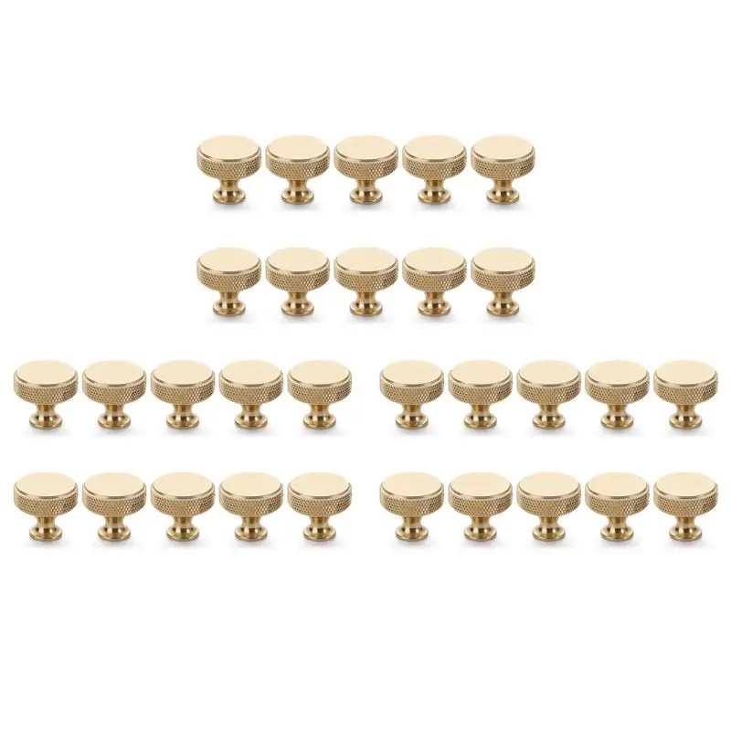 B62B-30 Pack Champagne Bronze Knurled Cabinet Knobs Round Kitchen Cabinet Pulls For Drawer Dresser, Cupboard And Wardrobe