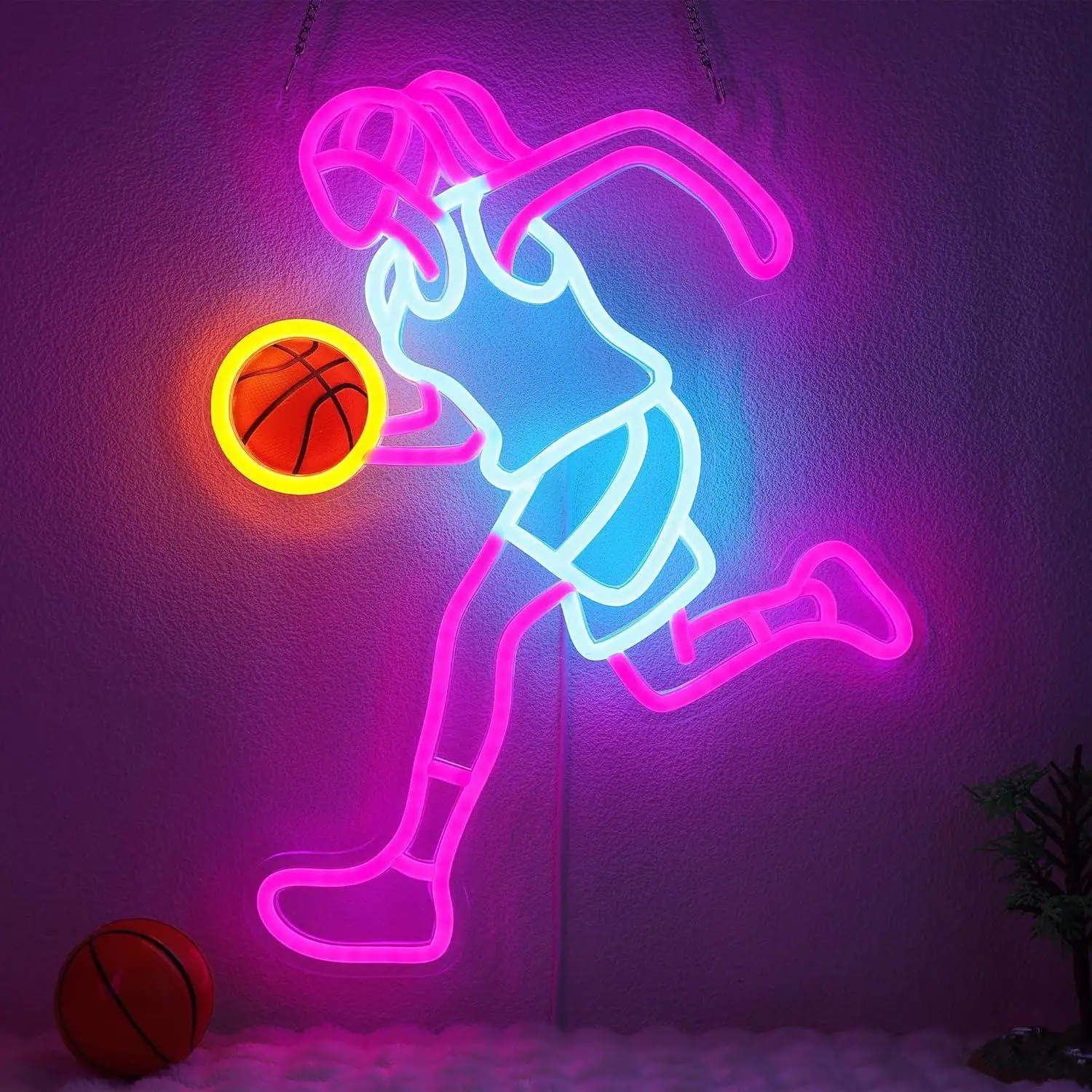 Basketball Neon Sign Sport USB Powered LED Dimmable Neon Lights for Bedroom Sports Field Dorm Wall Art Decor Unique Gifts