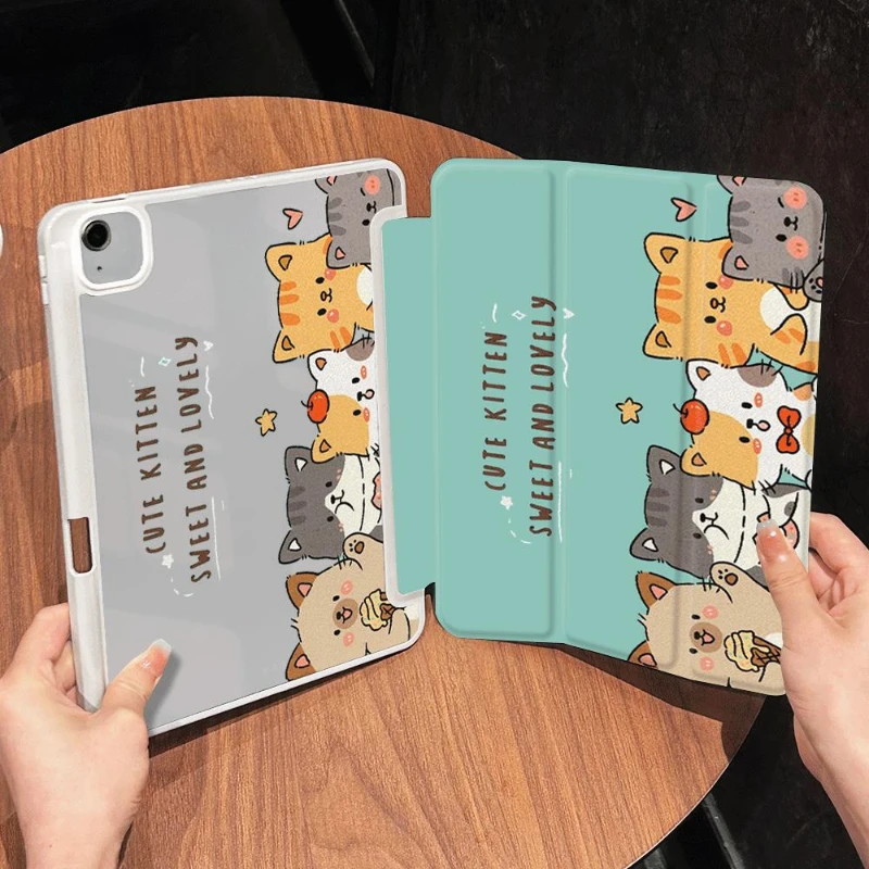 Cute Kitten Simple Tri-fold Funda per IPad 10.2 8th 9th Gen Air 4/5 10.9 Pro 11 2nd 3rd 4th Ipad Mini6 8.3 2018 9.7 5/6th Case
