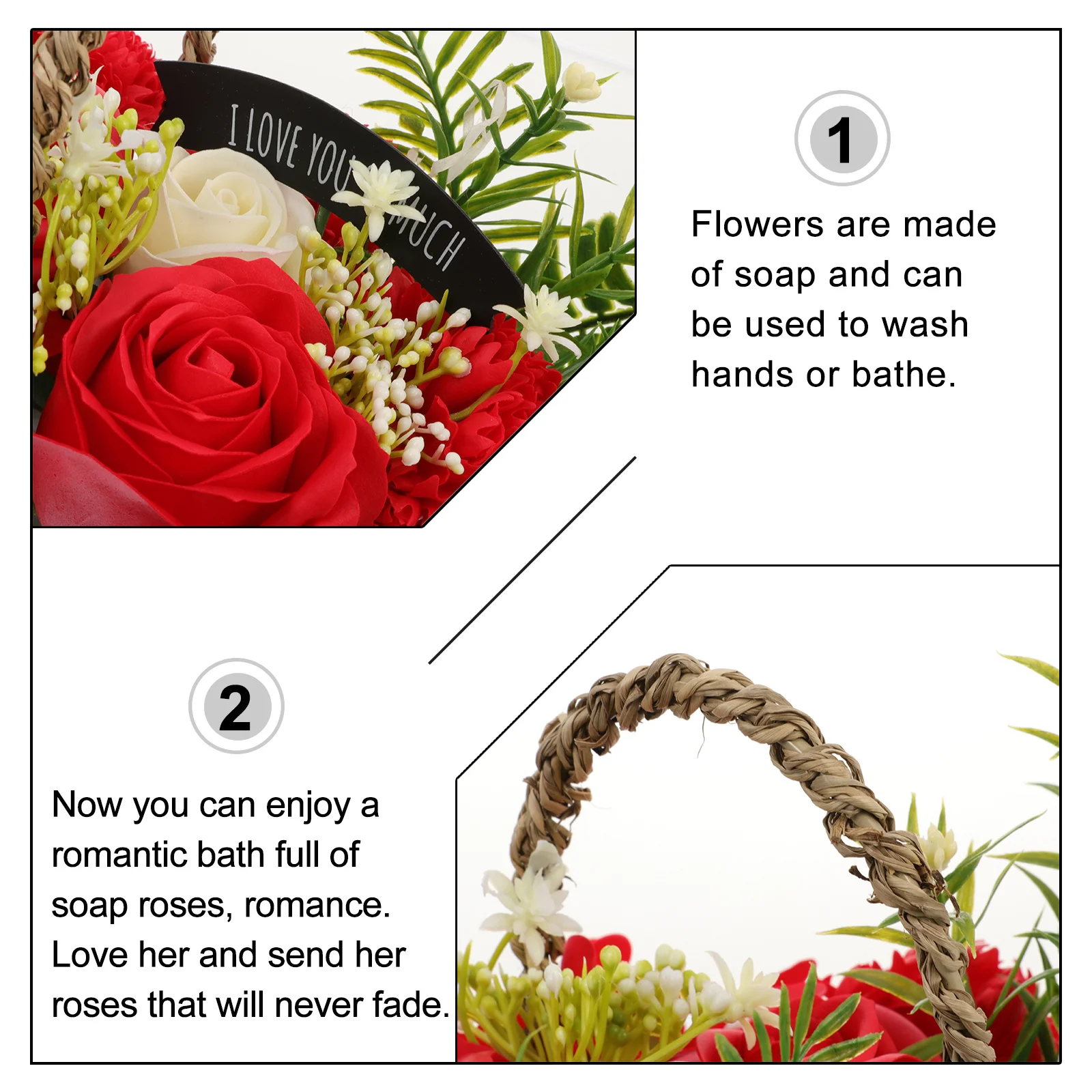 

Artificial Soap Rose Handmade Bouquet Realistic Simulation Rose Basket Ideal Valentine's Day Gift Long Lasting Soap Flower Gift