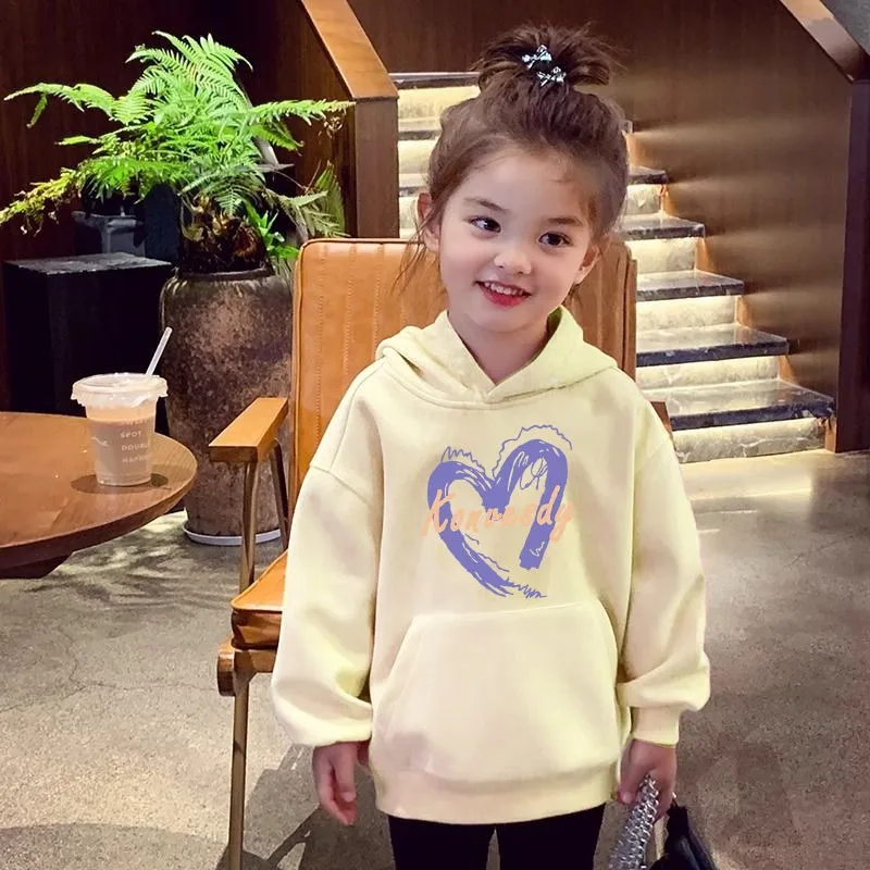 

2025 New Arrival Stylish Fleece-Lined & Thickened Hoodie with Heart Print - Long Sleeve Pullover for Autumn/Winter