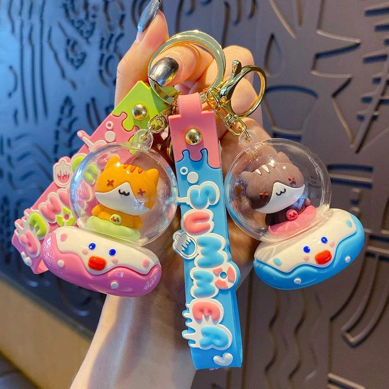 Creative Clown Donuts Cute Pilot Kitten Keychain Pendant Friend Gift Cute Summer Lanyard XX Eyes Cat Doll Bag Trinket Key Chains
