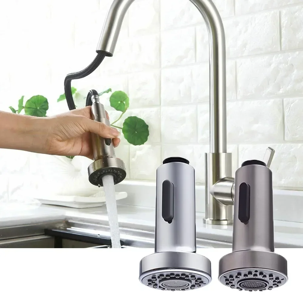 Chrome Pull Out Spray Head Faucet Kitchen Sink Basin Mixer Tap Replace Universal For 1/2 Inch Faucet Spare Spout